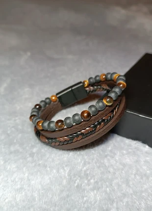 Bracelet en cuir véritable avec pierres naturelles – Neuf, merk: Handmade, staat: Nieuw met prijskaartje, € 8,90, € 10,05 inclusief Kopersbescherming Pro