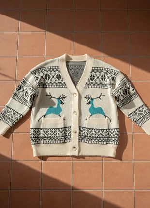 Cardigan beige motifs cerf – col en V – style cosy hiver – taille M, brand: Isoldea, condizioni: Ottime, taglia: M / IT 42 / EU 38, €44.99, €47.94 include la Protezione acquisti Pro