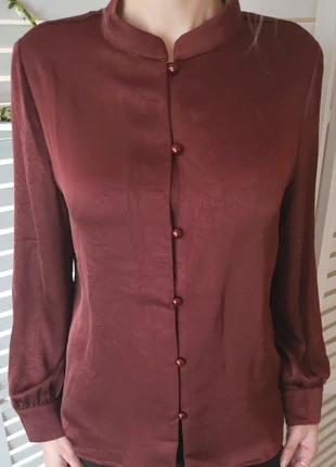 Blouse Chinoise Vintage Satin - Couleur Vin / Lie de Vin, merk: Vintage Chic, staat: Nieuw zonder prijskaartje, maat: M / 38 / 10, € 15,00, € 16,45 inclusief Kopersbescherming