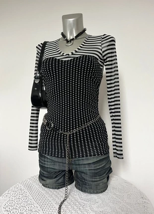 Top mesh y2k à pois et rayé, merk: Vintage, staat: Heel goed, maat: S / 36 / 8, € 20,00, € 21,70 inclusief Kopersbescherming Pro