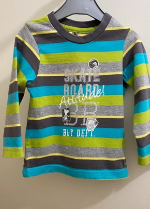 T-shirt manches longues rayé gris turquoise vert anis skate bébé garçon taille 18 mois Orchestra, merk: Orchestra, staat: Heel goed, maat: 12-18 maanden / 80 cm, € 3,50, € 4,38 inclusief Kopersbescherming