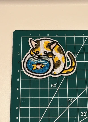 121 cute cat gold fish iron on patch, condition: Very good, £1.00, £1.75 includes Buyer Protection