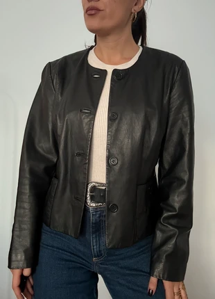 Dino’z Black Cropped Vintage Leather Jacket, merk: Dino'z, staat: Heel goed, maat: M / 38 / 10, € 39,00, € 41,65 inclusief Kopersbescherming