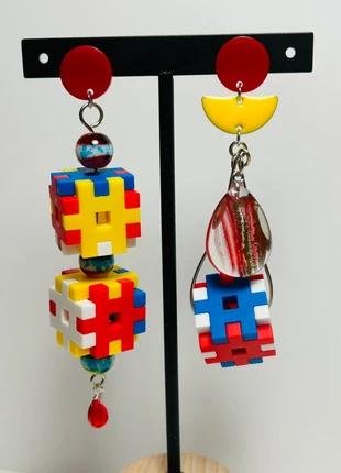 Boucles d'oreilles uniques - Pop Rétro Blocks, marque: Absimilis, état: Neuf sans étiquette, 15,00 €, 16,45 € Protection acheteurs (Pro) incluse