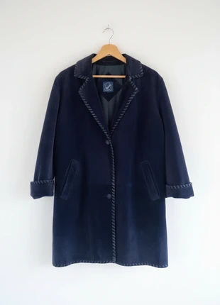 Vintage – Premium & Elegant Navy Genuine-Leather Single-Breasted Coat - 🎀 L 👒👠, marque: Vintage Dressing, état: Très bon état, taille: L / 40 / 12, 89,99 €, 95,19 € Protection acheteurs (Pro) incluse