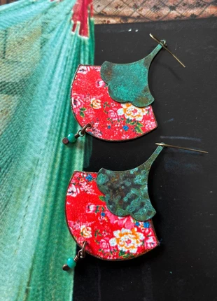 Boucles d'oreilles japonisantes de créateur indépendant Gingko, marque: Fabrication Artisanale, état: Très bon état, 50,00 €, 53,20 € Protection acheteurs (Pro) incluse