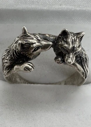 Vintage Chunky Peter Stone Sterling Silver 925 Wolf Kiss Ring, Signed PSCL, size T1/2, brand: Silver, condition: Good, size: 19.8 mm / T½, £40.00, £42.70 includes Buyer Protection