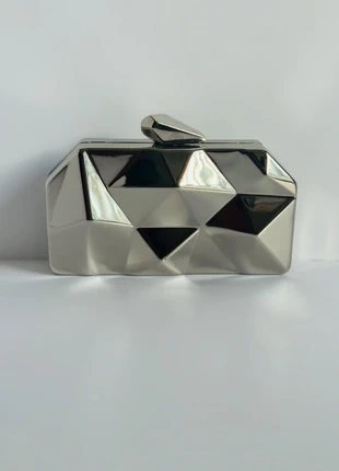 Geometric Silver Metal Clutch Bag – Statement Gloss Finish, brand: NO LABEL, condition: New without tags, £22.50, £24.33 includes Buyer Protection Pro