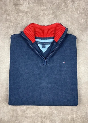 Pull Tommy Hilfiger Half Zip 1/4 Zip Col Camionneur | Bleu Marine/Blanc/Rouge Logo Brodé | Taille M, marca: Tommy Hilfiger, estado: Muito bom, tamanho: 14 anos / 164 cm, €25.00, €26.95 inclui Proteção do Comprador