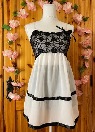 Sheer Lace Babydoll Tunic Top | Ribbon Trim | Coquette Noir Elegance | 800., brand: babydoll, condition: Very good, size: M / 38 / 10, €23.50, €25.38 includes Buyer Protection