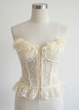 Corset Crème Dentelle Fleurie – Élégant Romantique / Chic Vintage / Style Féérique / Bohème Nude, marque: Maison Dareléa, état: Très bon état, 39,90 €, 42,60 € Protection acheteurs (Pro) incluse