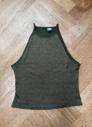 H&M Vintage glitter tanktop goud, merk: H&M, staat: Heel goed, maat: S / 36 / 8, € 15,00, € 16,45 inclusief Kopersbescherming