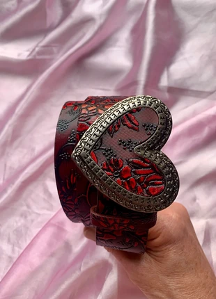 Red/ Burgundy and silver heart buckle belt, condition: Very good, size: 40 inches, £7.99, £9.09 includes Buyer Protection