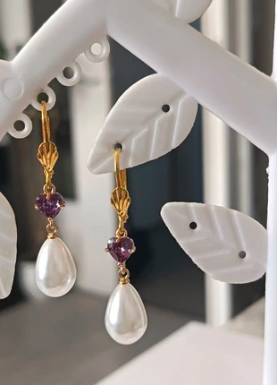 Boucles d'oreilles dorées style vintage cœur zirconium améthyste goutte nacrée., marque: cœur améthyste, état: Très bon état, 2,50 €, 3,33 € Protection acheteurs incluse