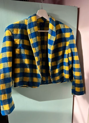 Vintage geruit jasje in blauw en geel, marca: Vintage Boutique, estado: Bom, tamanho: M / 38 / 10, €10.00, €11.20 inclui Proteção do Comprador