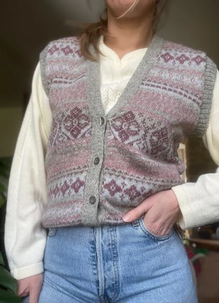 Gilet sans manche maille laine jacquard oversize, brand: Vintage Dressing, condition: Very good, size: S / 36 / 8, €14.00, €15.40 includes Buyer Protection Pro