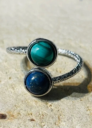Bague double pierre Malachite et Lapis lazuli, Taille réglable, marque: bague lapis malachite, état: Neuf sans étiquette, taille: Ajustable, 13,00 €, 14,35 € Protection acheteurs (Pro) incluse
