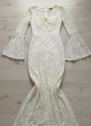 Robe longue blanche ajustée manches évasées style dentelle et col carré/Taille M, brand: Vintage, condition: Very good, size: M / 38 / 10, €54.00, €57.40 includes Buyer Protection