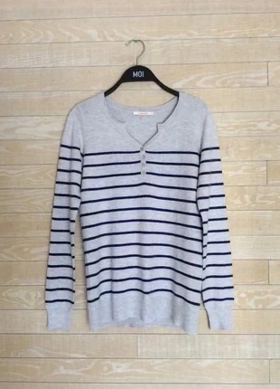 Pull gris/bleu marine à rayures Camaïeu avec de la laine angora, marca: Camaïeu, estado: Muito bom, tamanho: M / 38 / 10, €18.00, €19.60 inclui Proteção do Comprador