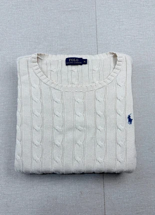 Pull col rond Ralph Lauren blanc crème logo bleu, taille XL, brand: Ralph Lauren, condition: Very good, size: XL / 42 / 14, €41.00, €43.75 includes Buyer Protection