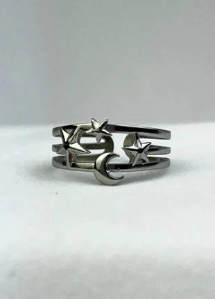 Bague Argentée Lune Et Étoiles En Acier Inoxydable 304 Anneau Ouvert Ajustable, brand: CHROME, condition: Very good, size: Adjustable, €8.50, €9.63 includes Buyer Protection Pro