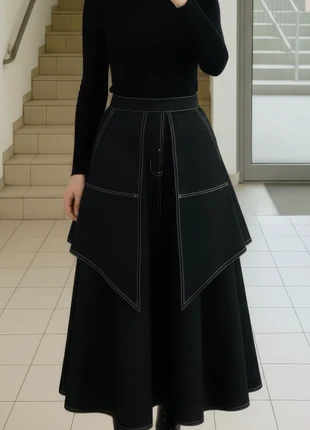 Pantalon noir ample style jupe – Détails couture contrastés – Taille S, brand: UmbraLace, condition: Very good, size: S / 36 / 8, €43.80, €46.69 includes Buyer Protection