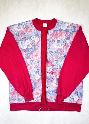 Veste full zip motif fleuri, bleu-bordeaux Jerzees Made in USA, Taille XL, Bon état, brand: Jerzees, condizioni: Buone, taglia: XL / IT 46 / EU 42, €6.00, €7.00 include la Protezione acquisti