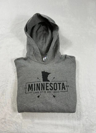 Sweat à capuche hoodie universitaire Jerzees Minnesota - Taille L Homme - Gris logo noir, brand: Jerzees, condizioni: Buone, taglia: L, €3.00, €3.85 include la Protezione acquisti