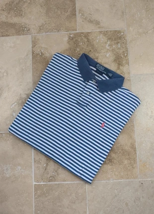 Polo Ralph Lauren - Homme L custom fit - Blanc rayures marines logo rose - Pima coton, marca: Ralph Lauren, estado: Bom, tamanho: L, €20.00, €21.70 inclui Proteção do Comprador Pro