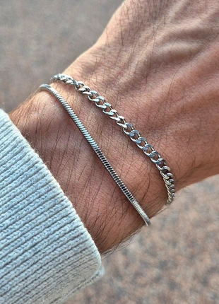 Lot 2 bracelets chaînes gourmettes gris argentés ajustables élégants, marke: Minym, zustand: Neu, 13,99 €, 15,39 € beinhaltet Vinted-Käuferschutz Pro