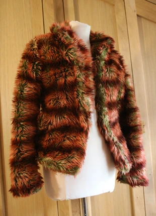 Vintage faux fur jacket 00s y2k 90s rave red green punk small 8, brand: Vintage, condition: Very good, size: S / UK 8-10, £36.00, £38.50 includes Buyer Protection