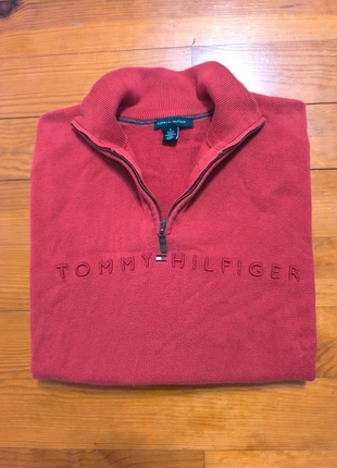 Pull Tommy Hilfiger - 1/4 Zip Half Zip - Col camionneur - Logo brodé - Rouge, bordeaux - Taille M, brand: Tommy Hilfiger, condition: Very good, size: M / 38 / 10, €39.99, €42.69 includes Buyer Protection
