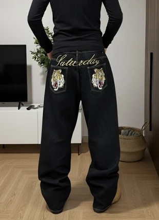 Jean large brut avec cordon jaune – Style streetwear unisexe Taille M, merk: EdgeNova Studio, staat: Heel goed, maat: M, € 49,90, € 53,10 inclusief Kopersbescherming Pro