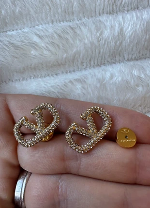 Gold Diamanté 2cm Sparkly Stud Valentino Vlogo Earrings, brand: Valentino Garavani, condition: New without tags, £39.99, £42.69 includes Buyer Protection