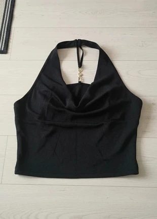 Top noir dos nu col licou drapé coupe courte élégante/Taile M, marque: Vintage, état: Très bon état, taille: M / 38 / 10, 19,00 €, 20,65 € Protection acheteurs incluse