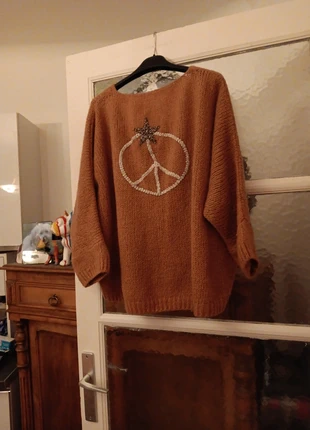 Joli pull grosses mailles abricot vieux rose avec étoile, marke: Made In Italy, zustand: Sehr gut, größe: XXXL / 46 / 18, 15,00 €, 16,45 € inklusive Vinted-Käuferschutz