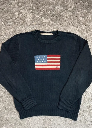 Pull Ralph Lauren flag USA drapeau vintage laine marine rouge blanc taille M, merk: Ralph Lauren, staat: Heel goed, maat: M / 38 / 10, € 120,00, € 126,70 inclusief Kopersbescherming Pro
