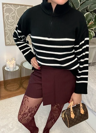 Pull à fermeture éclair col camionneur à rayures noires et blanc Taille M, marque: Boutique indépendante, état: Bon état, taille: M / 38 / 10, 5,00 €, 5,95 € Protection acheteurs incluse