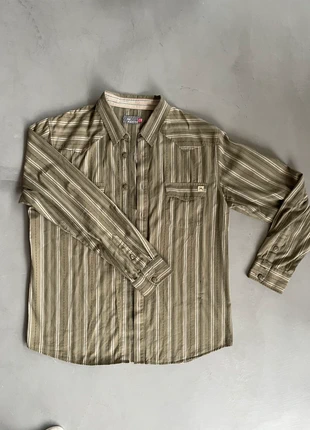 Amazing vintage oversized green striped cotton shirt, unusual design, brand: Vintage Dressing, condition: Very good, size: L, £12.00, £13.30 includes Buyer Protection