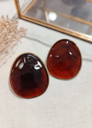 Boucles d’oreilles effet ambre & doré – acier inoxydable, marque: Milë Mila, état: Neuf avec étiquette, 13,90 €, 15,30 € Protection acheteurs incluse