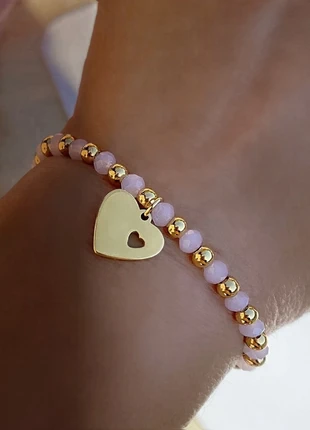Pulsera Cristal Facetado Rosa con Charm Corazon / Bracelet en cristal avec charm cœur/, marque: Local, état: Neuf sans étiquette, 7,50 €, 8,58 € Protection acheteurs (Pro) incluse