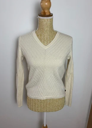 Pull Col en V Torsadé Crème - Taille XL Femme - Merino, brand: Tommy Hilfiger, condition: Very good, size: XL / 42 / 14, €12.00, €13.30 includes Buyer Protection Pro