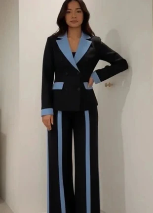 Combinaison Tailleur noir et bleu , coupe structurée et pantalon large chic taille M, brand: Shorty, condition: Very good, size: M / 38 / 10, €69.00, €73.15 includes Buyer Protection