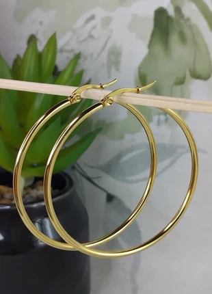 Paire boucles d'oreilles très grandes créoles simple anneau 48mm or / doré Acier inoxydable, marque: Tendance, état: Neuf sans étiquette, 7,00 €, 8,05 € Protection acheteurs (Pro) incluse