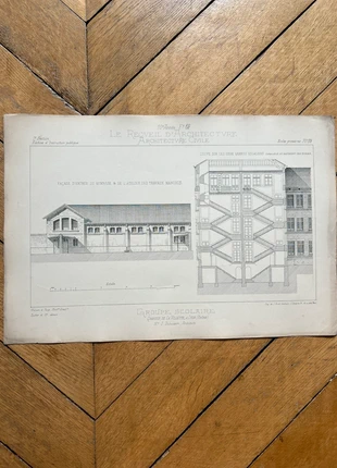 Plans en coupe d’un groupe scolaire dans le quartier de la Villette à Lyon, état: Bon état, 18,00 €, 19,60 € Protection acheteurs (Pro) incluse