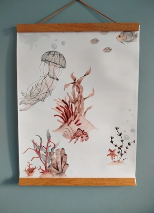 Affiche A3 - thème océan mer méduse bernard lermitte coquillage, staat: Heel goed, € 8,00, € 9,10 inclusief Kopersbescherming Pro