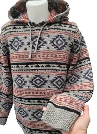 Pull épais à capuche, vintage années 90 aztèque gris, marque: Vintage Dressing, état: Très bon état, taille: XL / 42 / 14, 25,00 €, 26,95 € Protection acheteurs incluse