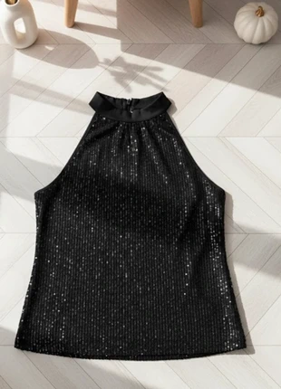 Top Noël noir à paillettes – Dos chic & sans manches – Taille M –, marque: Ruby Shine Atelier, état: Très bon état, taille: M / 38 / 10, 32,90 €, 35,25 € Protection acheteurs incluse