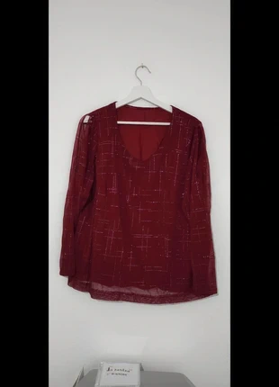 Blusa manica lunga rosso scuro con disegni lamé, zustand: Sehr gut, größe: XL / 42 / 14, 12,00 €, 13,30 € inklusive Vinted-Käuferschutz