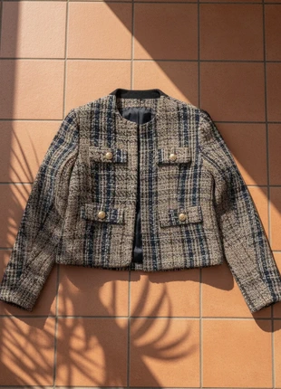 Veste tweed carreaux dorés chic élégante, marque: Lioria, état: Très bon état, taille: M / 38 / 10, 59,99 €, 63,69 € Protection acheteurs incluse